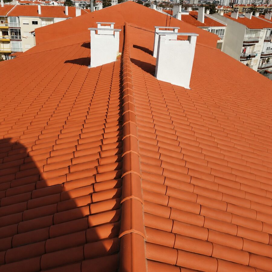 New clay tile roof, aerial view
